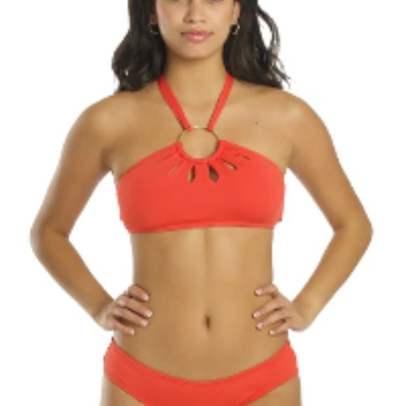 Vince Camuto Serengeti Logo-Ring Cutout Halter Bikini Swim Top Red Sunset S - Picture 15 of 15